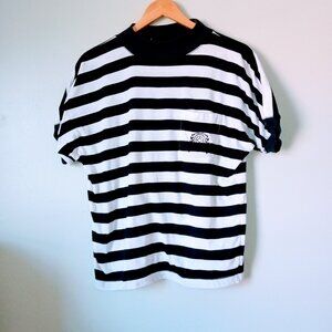 Mik'al Black and White Horizontal Stripes Short Sleeve Shirt with Pocket
